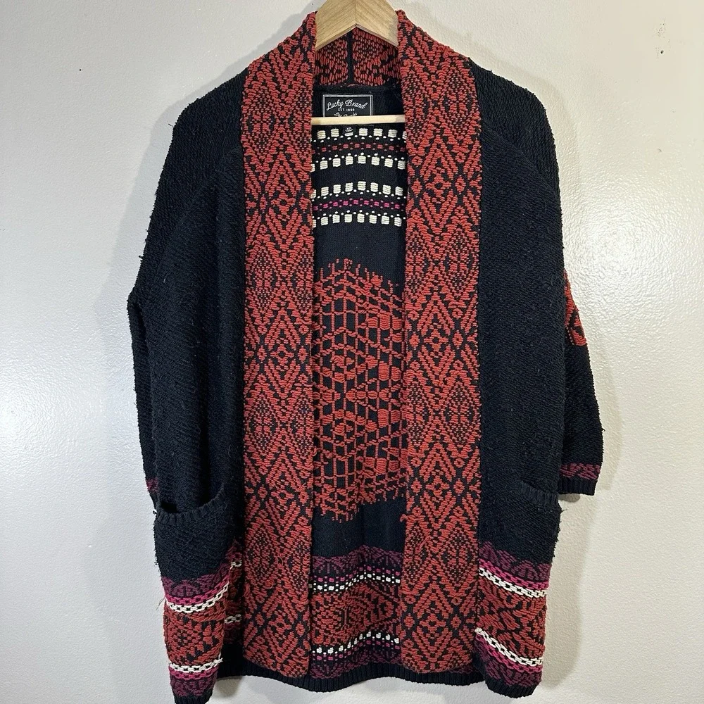 Lucky Brand Women's XS Aztec Print Long‎ Sweater Cotton Linen Blend Bohemian